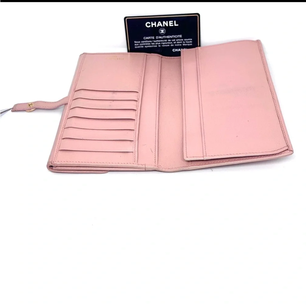 🩷 Chanel Wallet Pink Coco Button Snap Long Bifold w/ Authenticity Card and Box - Picture 4 of 10